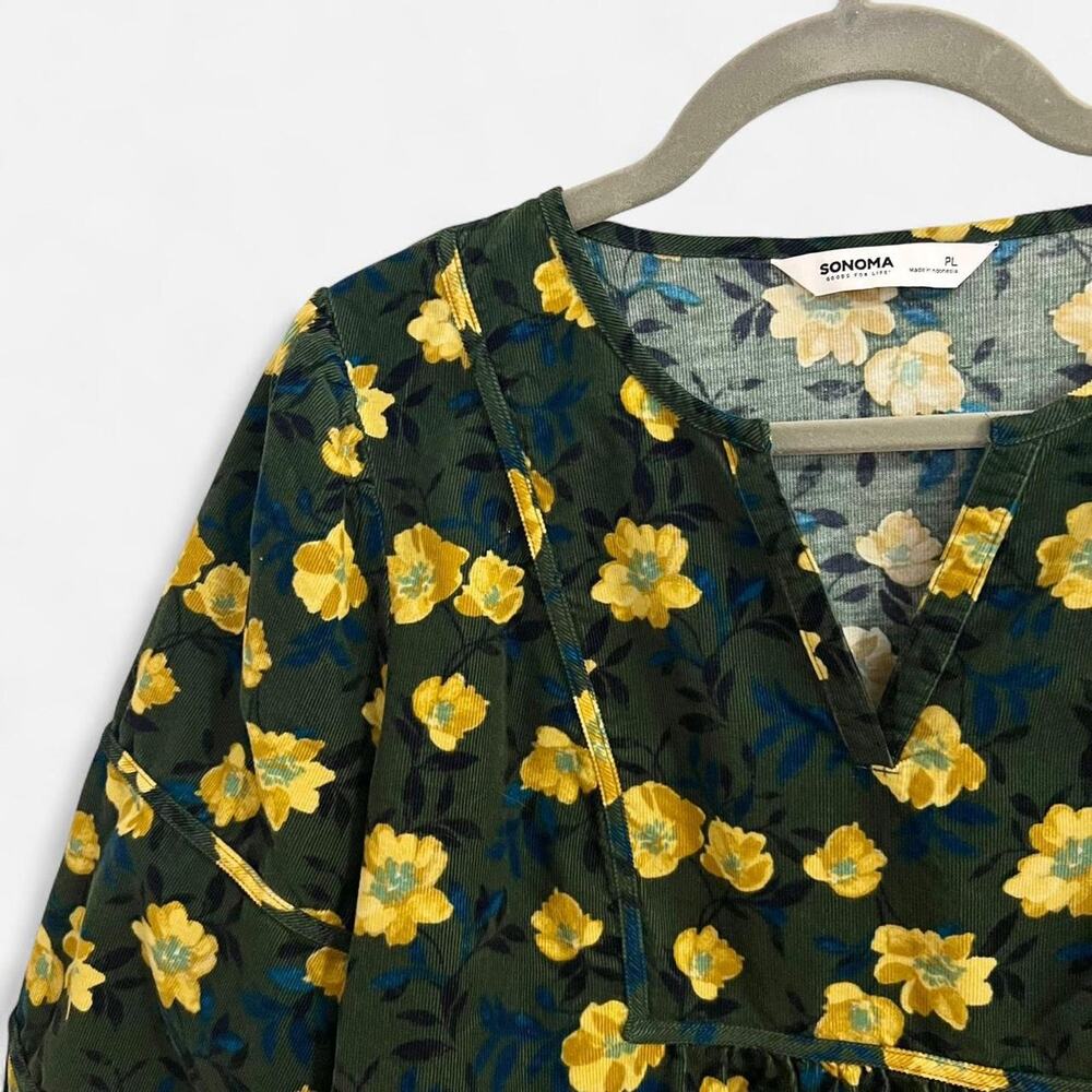 Sonoma Floral Corduroy Bell Sleeve Peasant Blouse - Picture 4 of 8
